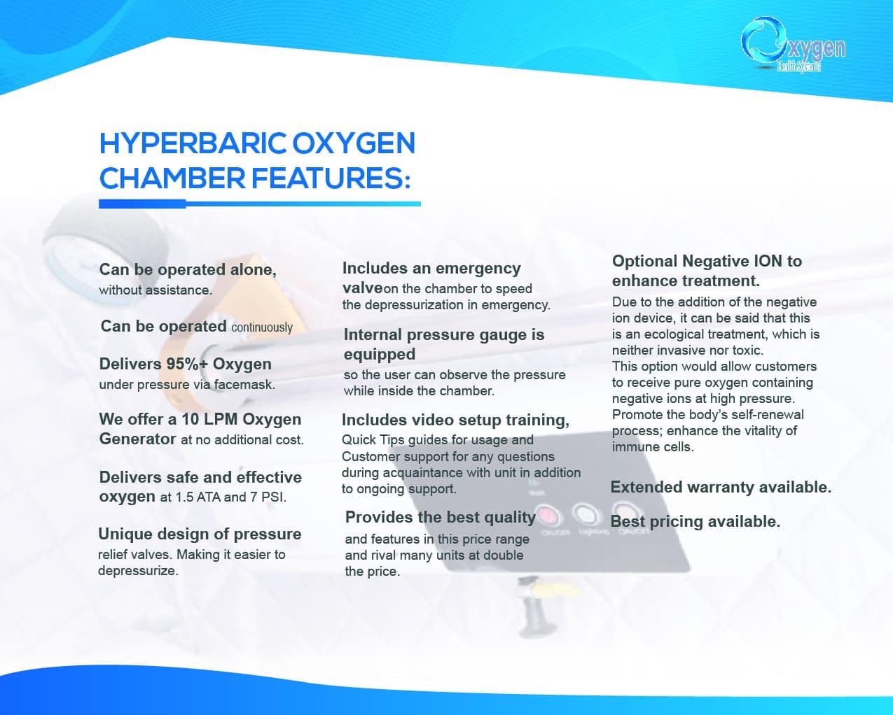 30-Inch Hard Shell Hyperbaric Oxygen Chamber – 2.0 ATA